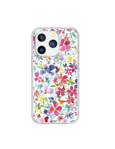 Coque iPhone 15 Pro Colorful Flowers Petals Blue - Ninola Design