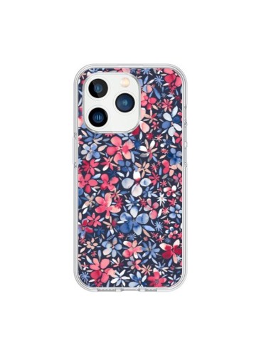 Coque iPhone 15 Pro Colorful Little Flowers Navy - Ninola Design