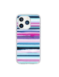 Coque iPhone 15 Pro Degrade Stripes Watercolor Pink -...