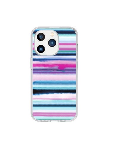 Coque iPhone 15 Pro Degrade Stripes Watercolor Pink - Ninola Design