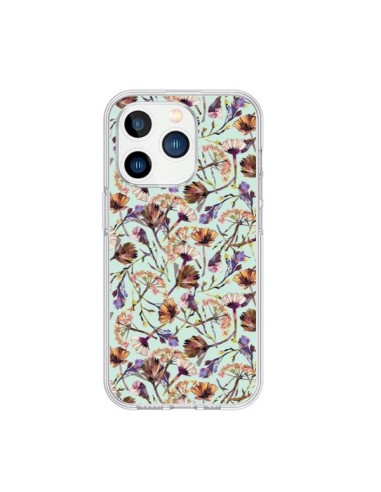 Coque iPhone 15 Pro Dry Blue Flowers - Ninola Design