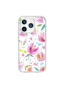 iPhone 15 Pro Case Painterly Waterolor Texture Flowers -...