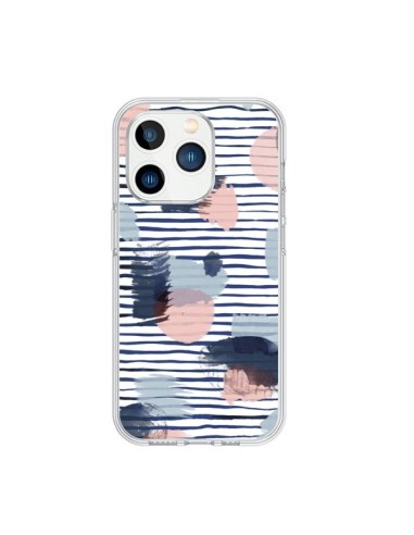 Cover iPhone 15 Pro Watercolor Stains Righe Azzurre - Ninola Design