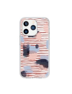Coque iPhone 15 Pro Watercolor Stains Stripes Red -...