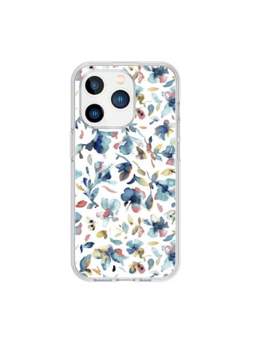 iPhone 15 Pro Case Watery Hibiscus Blue - Ninola Design