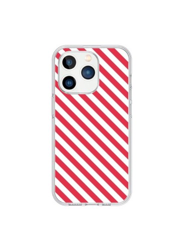 iPhone 15 Pro Case Striped Candy Pink and White - Nico