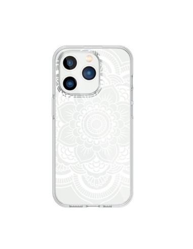 Coque iPhone 15 Pro Mandala Blanc Azteque Transparente - Nico