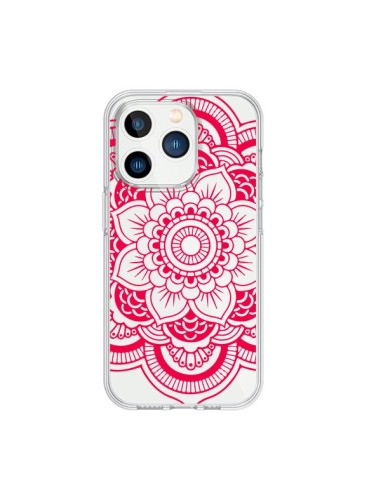 Coque iPhone 15 Pro Mandala Rose Fushia Azteque Transparente - Nico