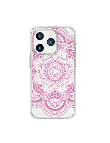 Coque iPhone 15 Pro Mandala Rose Clair Azteque Transparente - Nico