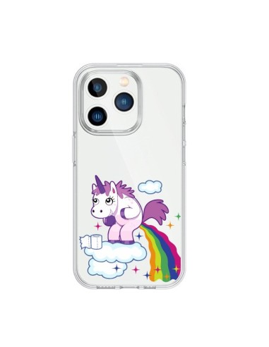 Coque iPhone 15 Pro Licorne Caca Arc en Ciel Transparente - Nico