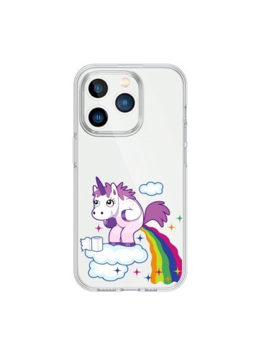 Cover iPhone 15 Pro Unicorno Caca Arcobaleno Trasparente - Nico