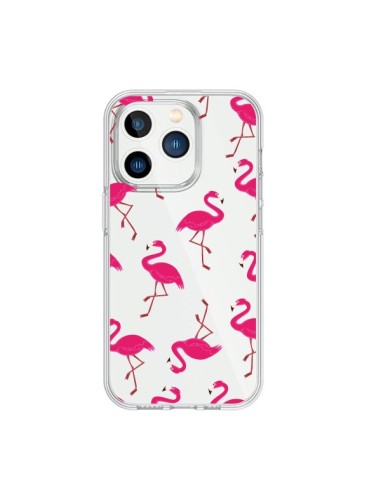 Coque iPhone 15 Pro flamant Rose et Flamingo Transparente - Nico