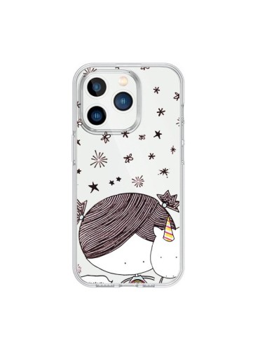 Coque iPhone 15 Pro Petite Fille et Licorne I Believe Transparente - Nico