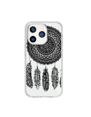 Coque iPhone 15 Pro Mandala attrape rêve noir et blanc transparente - Nico