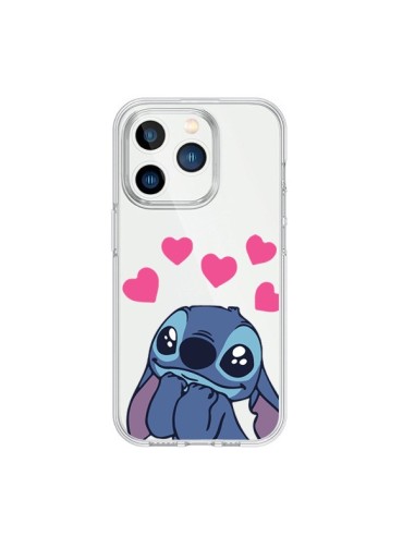 Coque iPhone 15 Pro Mini Stitch de Lilo et Stitch in love en coeur transparente - Nico