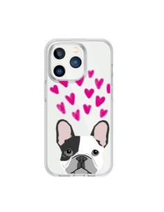 Coque iPhone 15 Pro Bulldog Français Coeurs Chien...