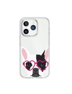 Coque iPhone 15 Pro Bulldog Français Lunettes Coeurs...