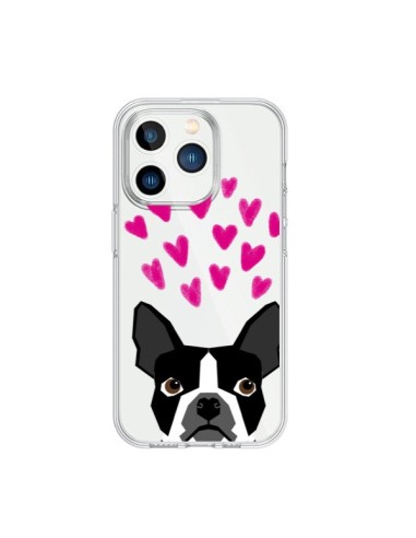 Coque iPhone 15 Pro Boston Terrier Coeurs Chien Transparente - Pet Friendly