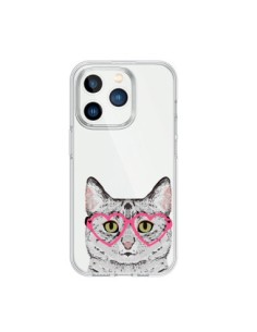 Cover iPhone 15 Pro Gatto Grigio Occhiali Cuori...