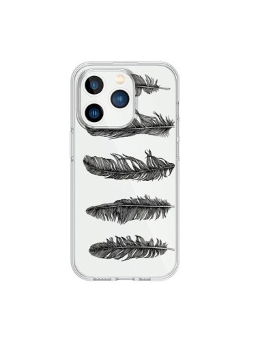 Coque iPhone 15 Pro Plume Feather Noir Transparente - Rachel Caldwell