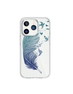 Cover iPhone 15 Pro Piuma Vola Uccelli Trasparente -...