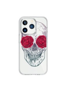 iPhone 15 Pro Case Skull Pink Flowers Clear - Rachel...