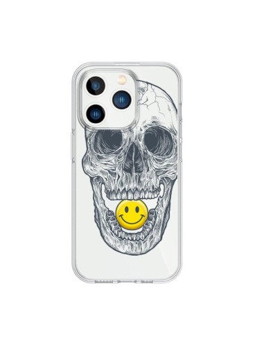 Coque iPhone 15 Pro Tête de Mort Smiley Transparente - Rachel Caldwell