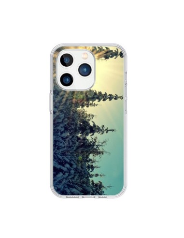 Coque iPhone 15 Pro Hiver Paysage Neige Montagnes Sapins Ski - R Delean