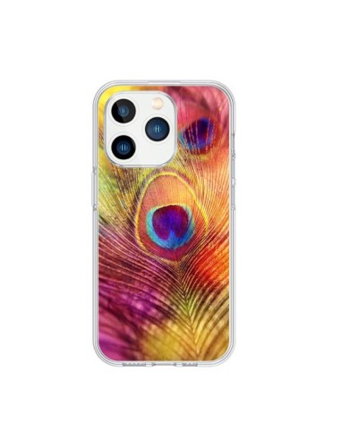 Coque iPhone 15 Pro Plume de Paon Multicolore - Sylvia Cook