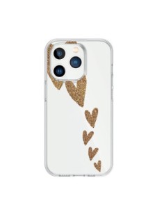 Cover iPhone 15 Pro Cuore Falling Gold Hearts Trasparente...