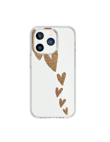 Cover iPhone 15 Pro Cuore Falling Gold Hearts Trasparente - Sylvia Cook