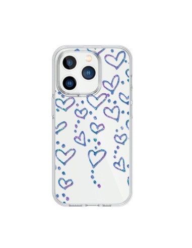 Coque iPhone 15 Pro Floating hearts coeurs flottants Transparente - Sylvia Cook