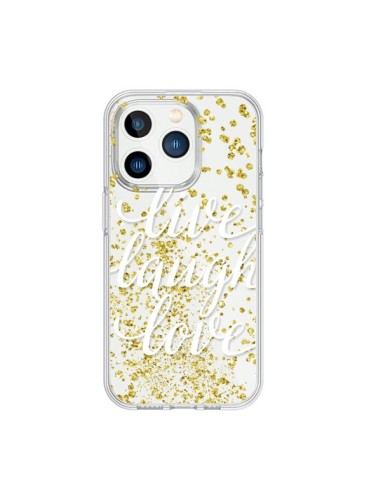 Coque iPhone 15 Pro Live, Laugh, Love, Vie, Ris, Aime Transparente - Sylvia Cook