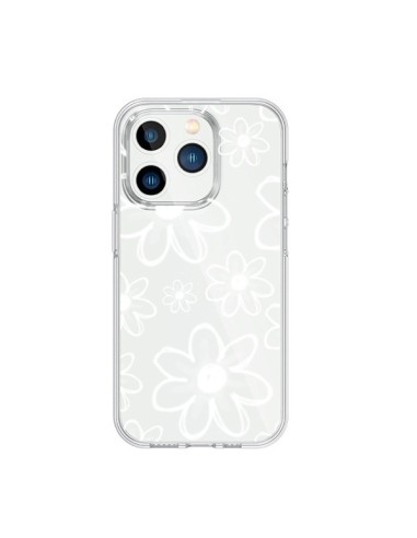 Coque iPhone 15 Pro Mandala Blanc White Flower Transparente - Sylvia Cook