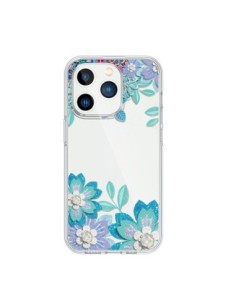 Cover iPhone 15 Pro Fiori Invernali Blu Trasparente -...