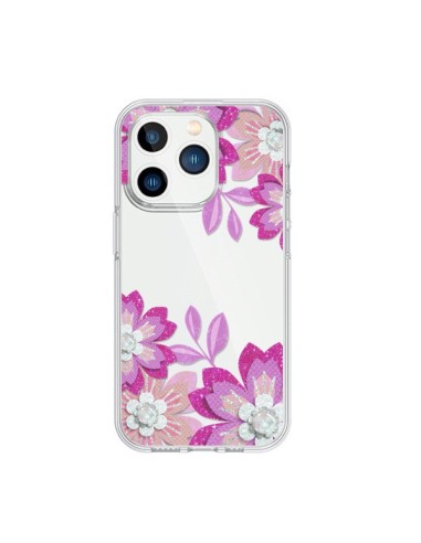 Coque iPhone 15 Pro Winter Flower Rose, Fleurs d'Hiver Transparente - Sylvia Cook