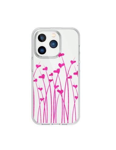 Coque iPhone 15 Pro Love in Pink Amour Rose Fleur Transparente - Sylvia Cook
