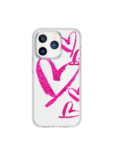 Coque iPhone 15 Pro Pink Heart Coeur Rose Transparente - Sylvia Cook
