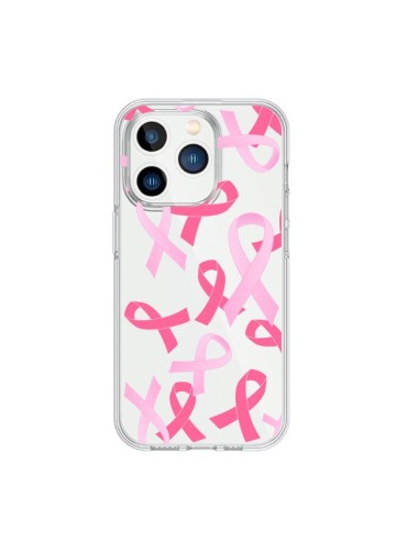 Coque iPhone 15 Pro Pink Ribbons Ruban Rose Transparente - Sylvia Cook
