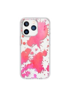 Coque iPhone 15 Pro Watercolor Splash Taches Rose Orange...