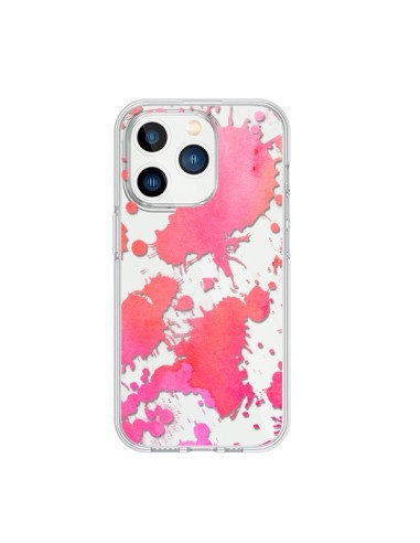 Coque iPhone 15 Pro Watercolor Splash Taches Rose Orange Transparente - Sylvia Cook