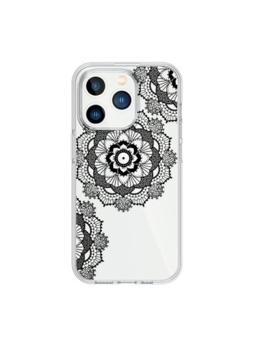 Coque iPhone 15 Pro Triple Mandala Noir Black Transparente - Sylvia Cook