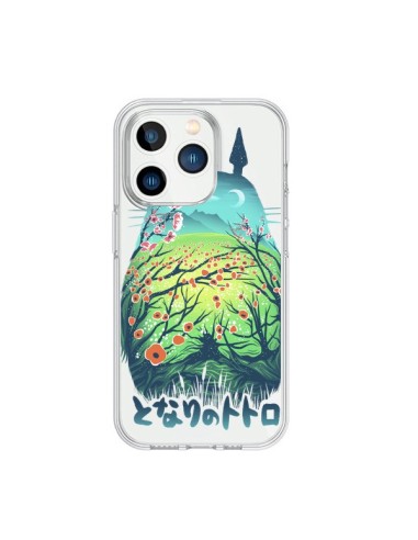 Cover iPhone 15 Pro Totoro Manga Fiori Trasparente - Victor Vercesi