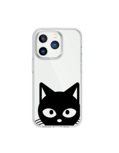 Coque iPhone 15 Pro Tête Chat Noir Cat Transparente -...