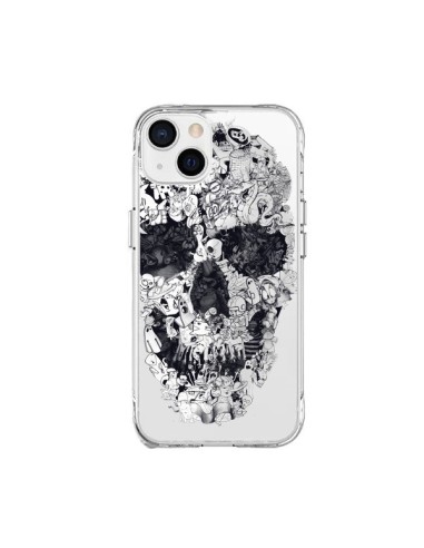 Coque iPhone 15 Plus Doodle Skull Dessin Tête de Mort Transparente - Ali Gulec