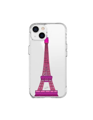Coque iPhone 15 Plus Tour Eiffel Rose Paris Transparente - Asano Yamazaki
