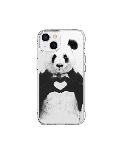 Coque iPhone 15 Plus Panda All You Need Is Love Transparente - Balazs Solti