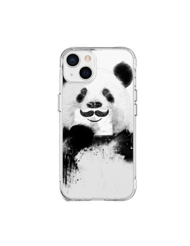 Coque iPhone 15 Plus Funny Panda Moustache Transparente - Balazs Solti