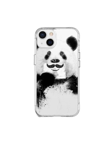 Coque iPhone 15 Plus Funny Panda Moustache Transparente - Balazs Solti