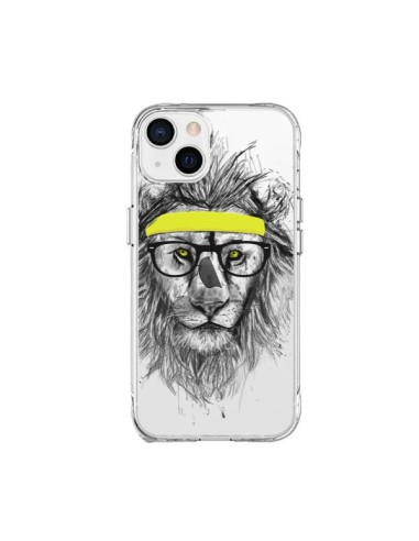 Coque iPhone 15 Plus Hipster Lion Transparente - Balazs Solti